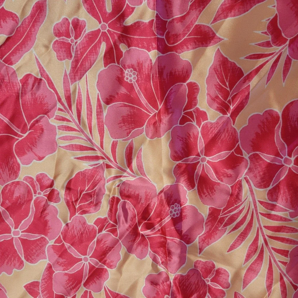 Celandine Pink Orange‎ Hibiscus Floral Tropical Square Silk Scarf 28x28